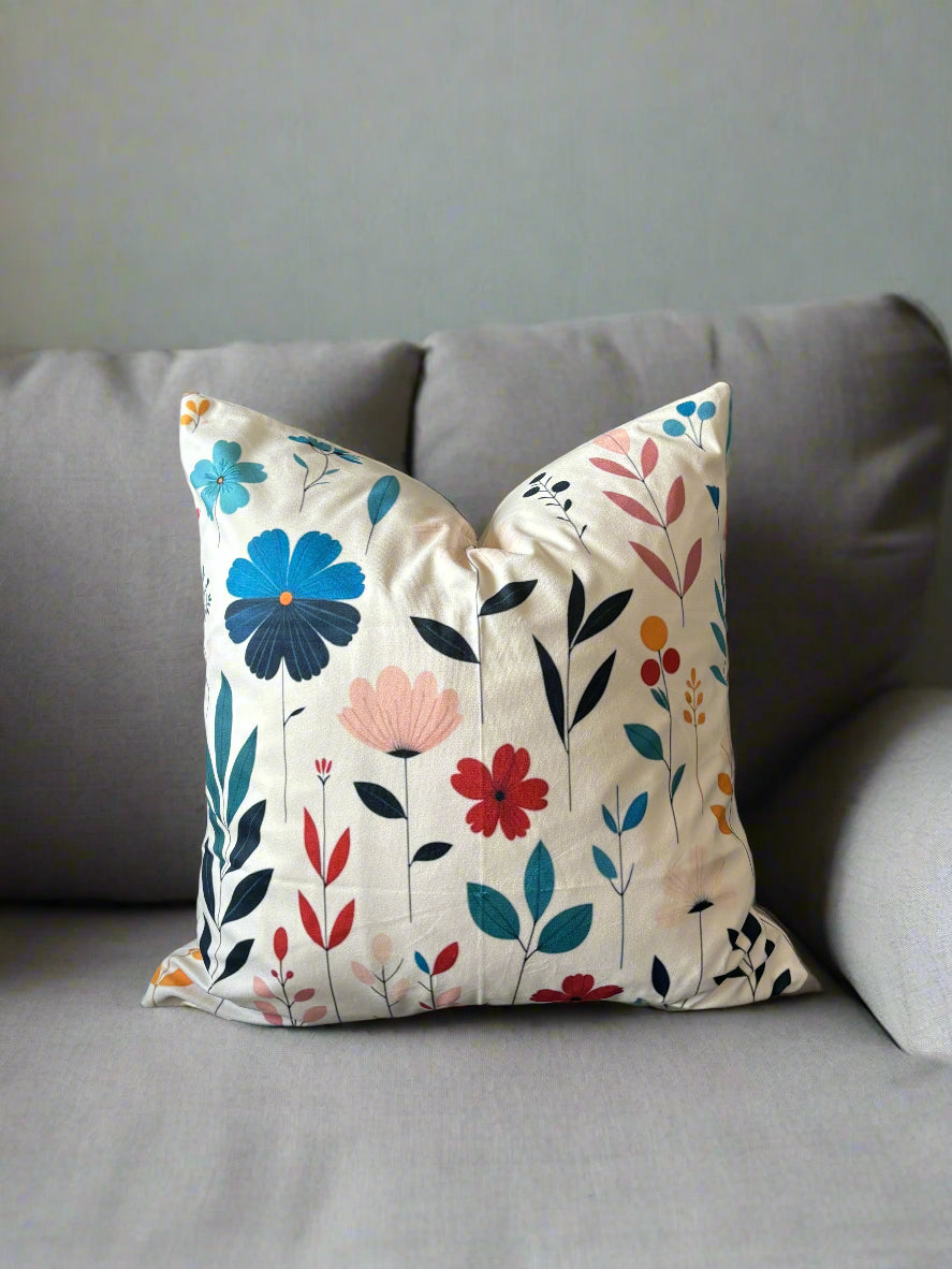 Soft White & Blue Bloom Cushion Cover – 45x45cm
