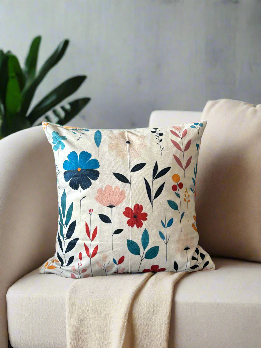 Soft White & Blue Bloom Cushion Cover – 45x45cm