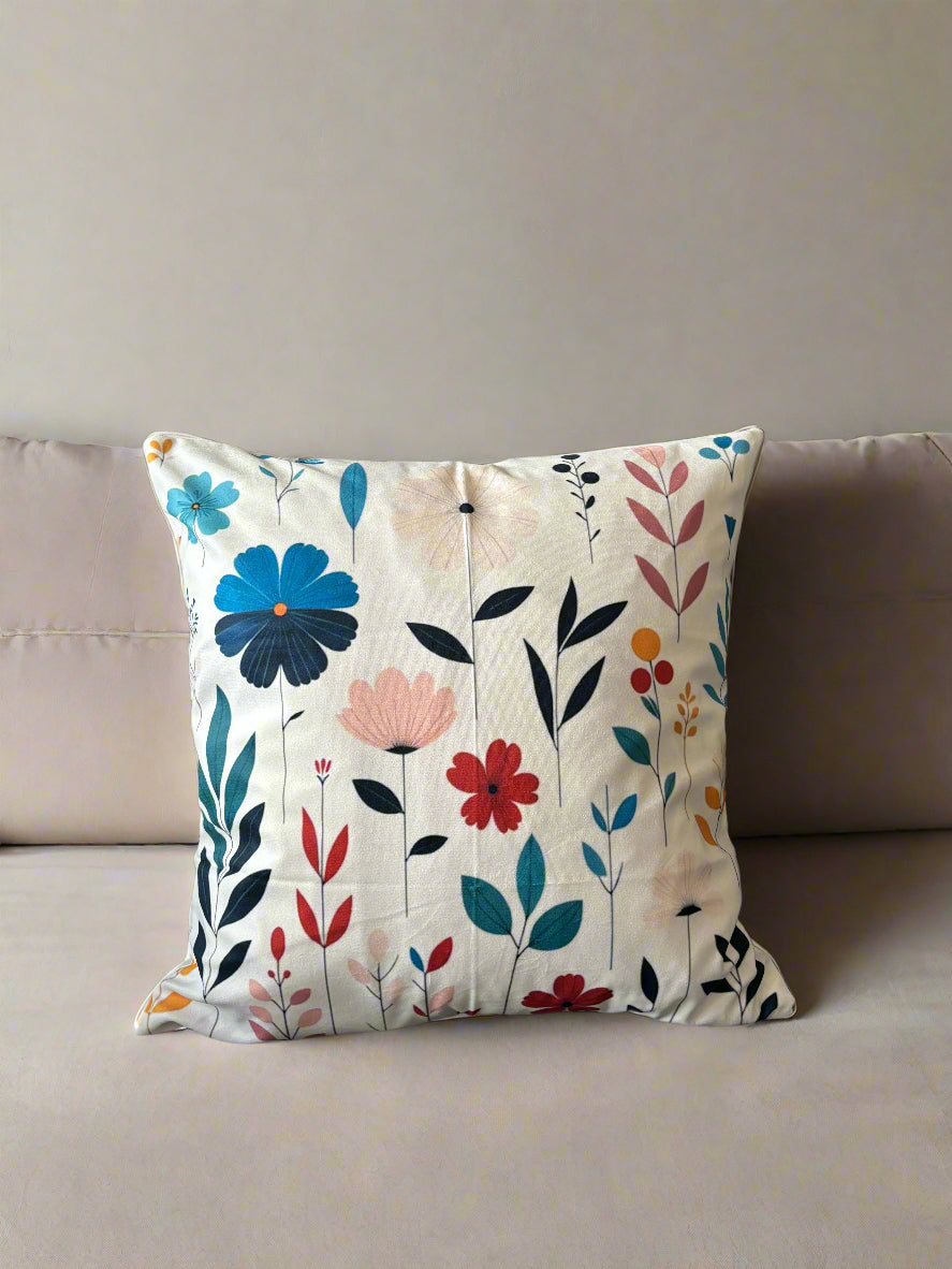 Soft White & Blue Bloom Cushion Cover – 45x45cm