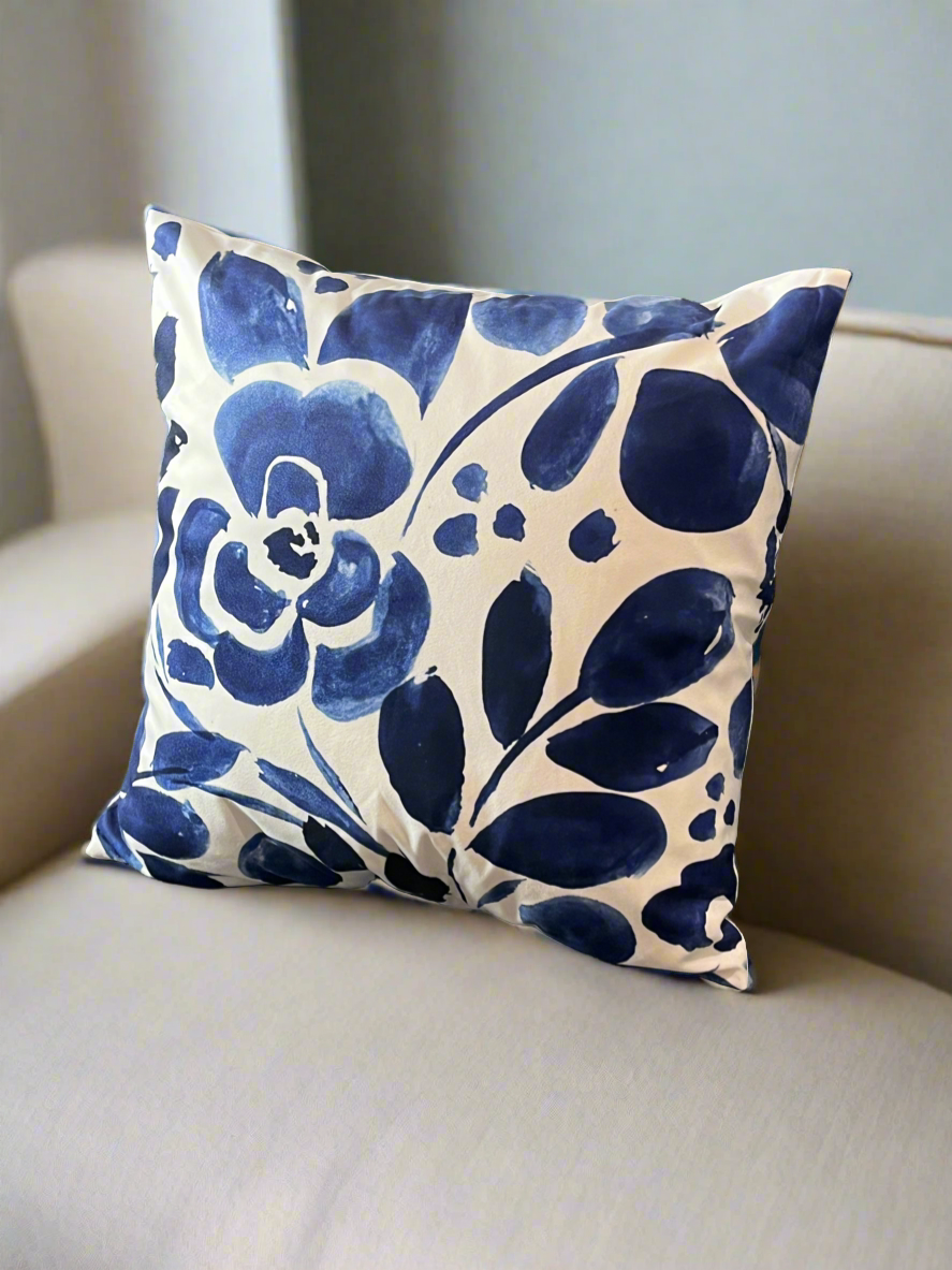 Brushstroke Blossom Blue Cushion Cover – 45x45cm