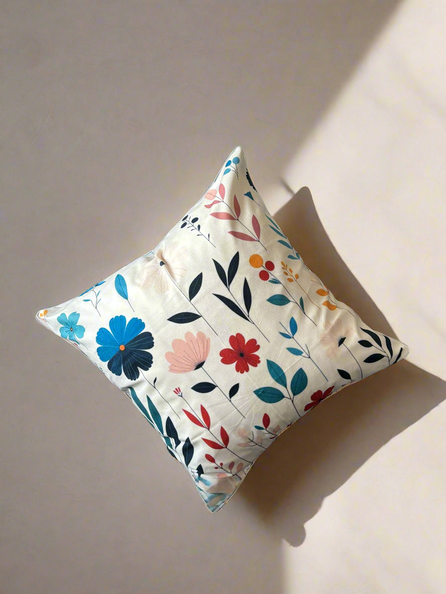Soft White & Blue Bloom Cushion Cover – 45x45cm