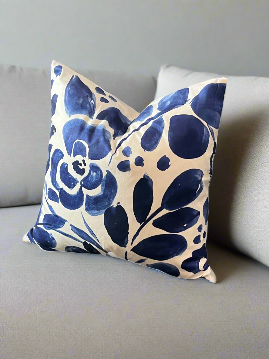 Brushstroke Blossom Blue Cushion Cover – 45x45cm