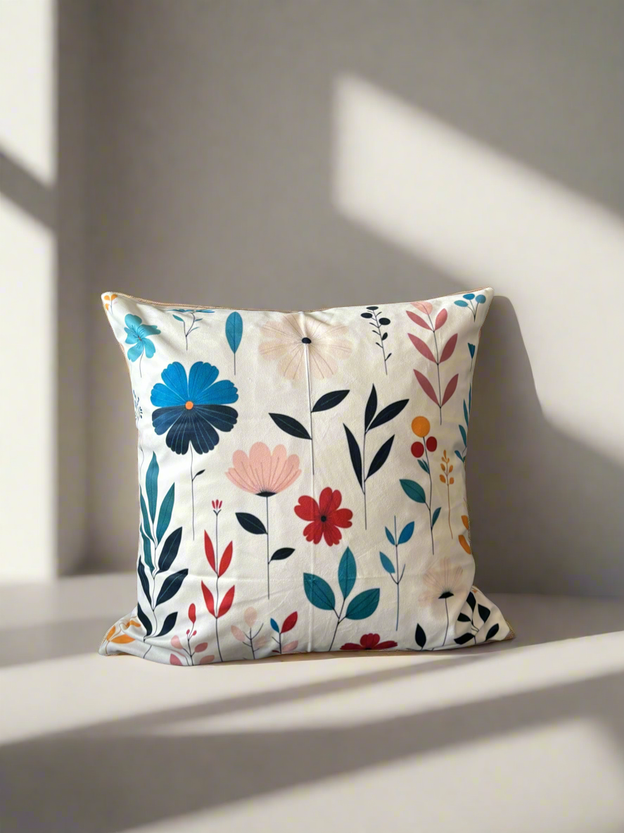 Soft White & Blue Bloom Cushion Cover – 45x45cm