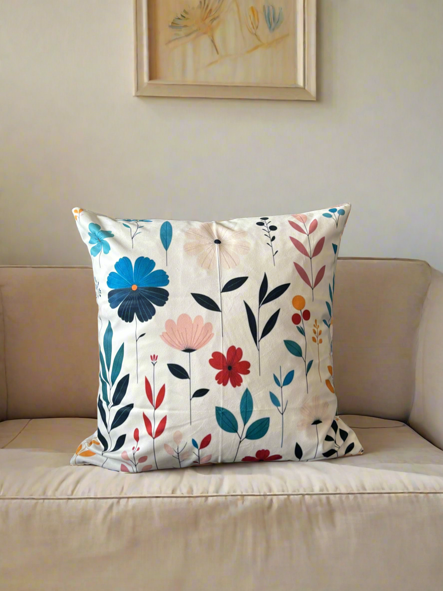 Soft White & Blue Bloom Cushion Cover – 45x45cm