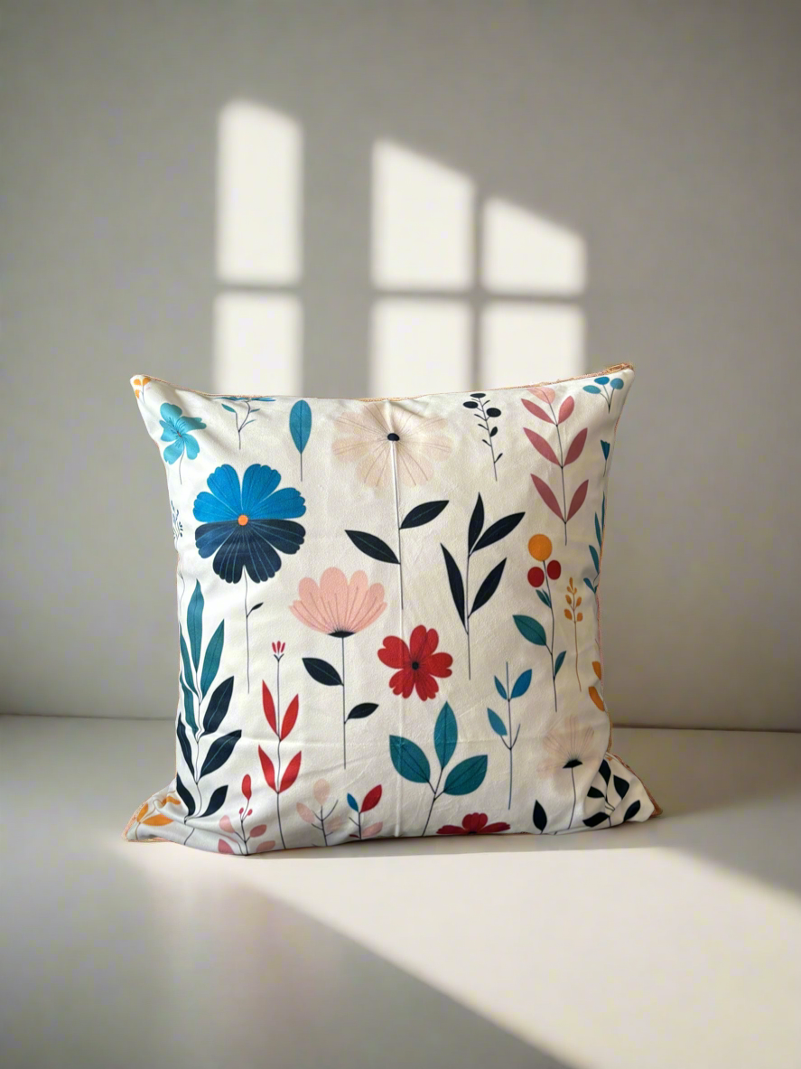 Soft White & Blue Bloom Cushion Cover – 45x45cm