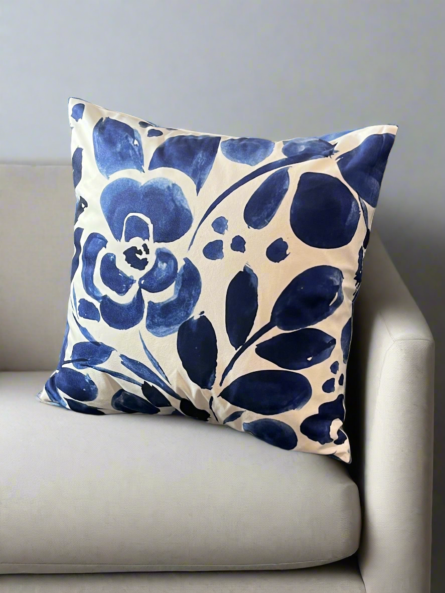 Brushstroke Blossom Blue Cushion Cover – 45x45cm