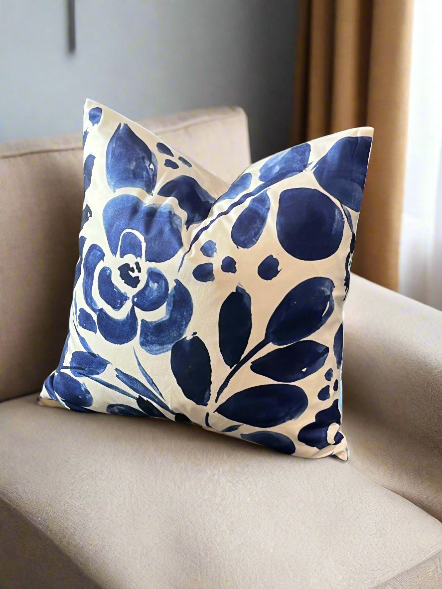 Brushstroke Blossom Blue Cushion Cover – 45x45cm
