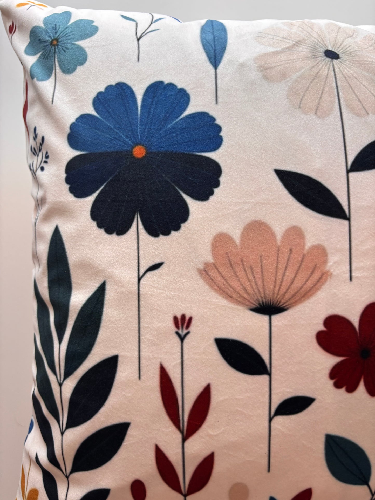 Soft White & Blue Bloom Cushion Cover – 45x45cm