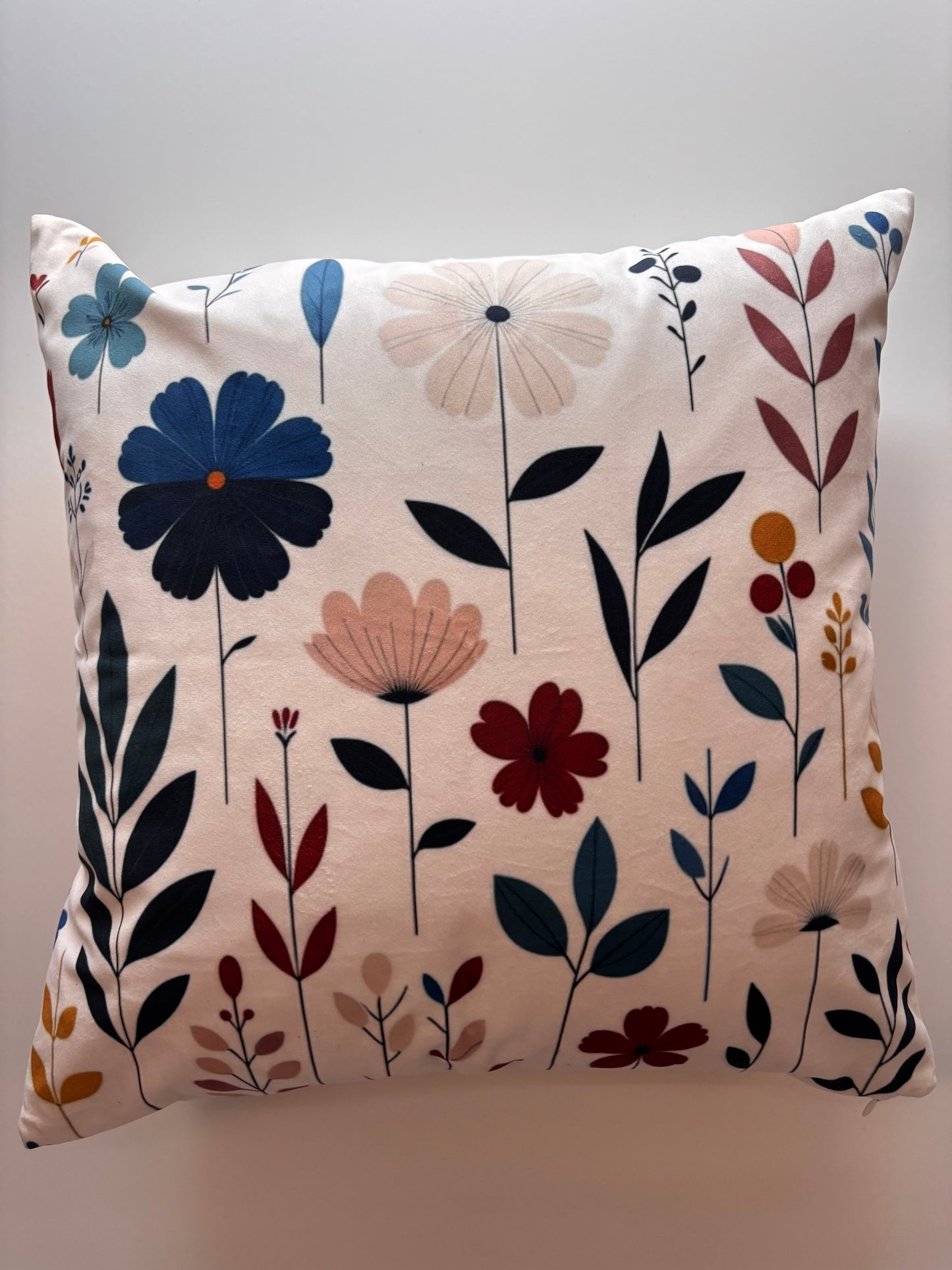 Soft White & Blue Bloom Cushion Cover – 45x45cm