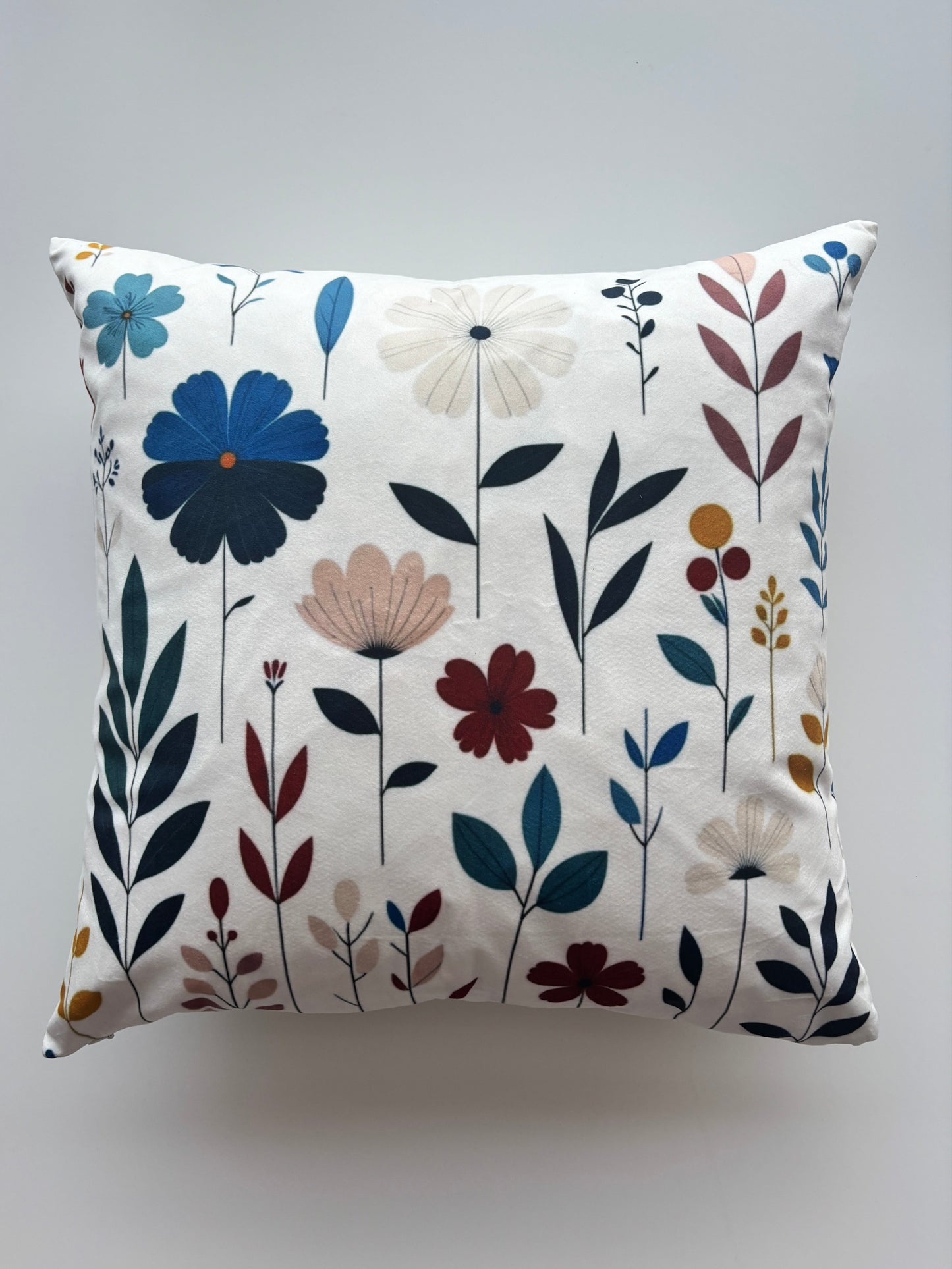 Soft White & Blue Bloom Cushion Cover – 45x45cm