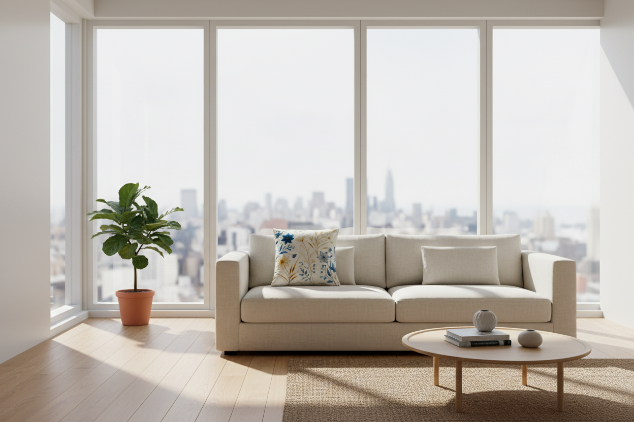 Decorative pillow with floral pattern on a plain background