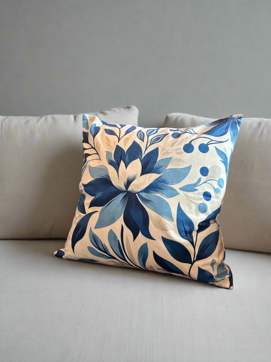 Ivory & Navy Bloom Cushion Cover – 45x45cm