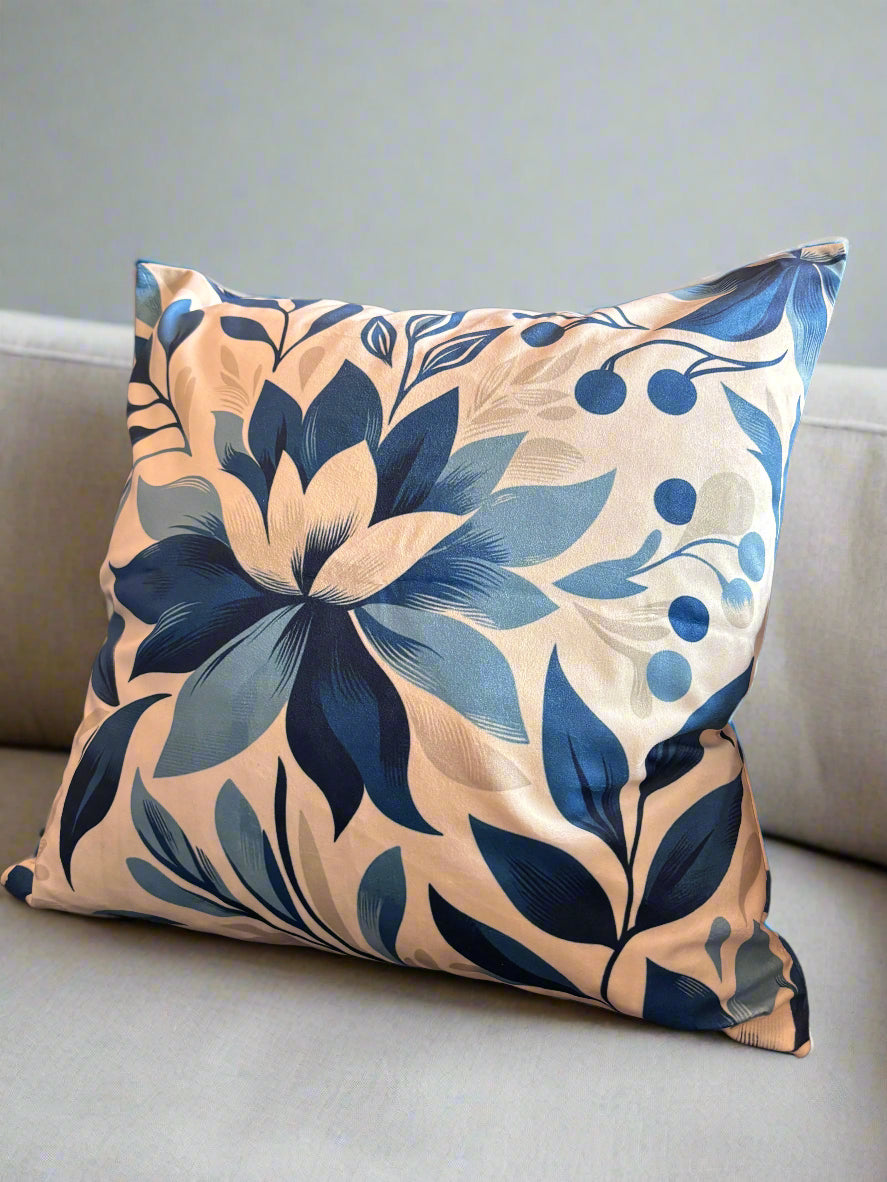 Ivory & Navy Bloom Cushion Cover – 45x45cm