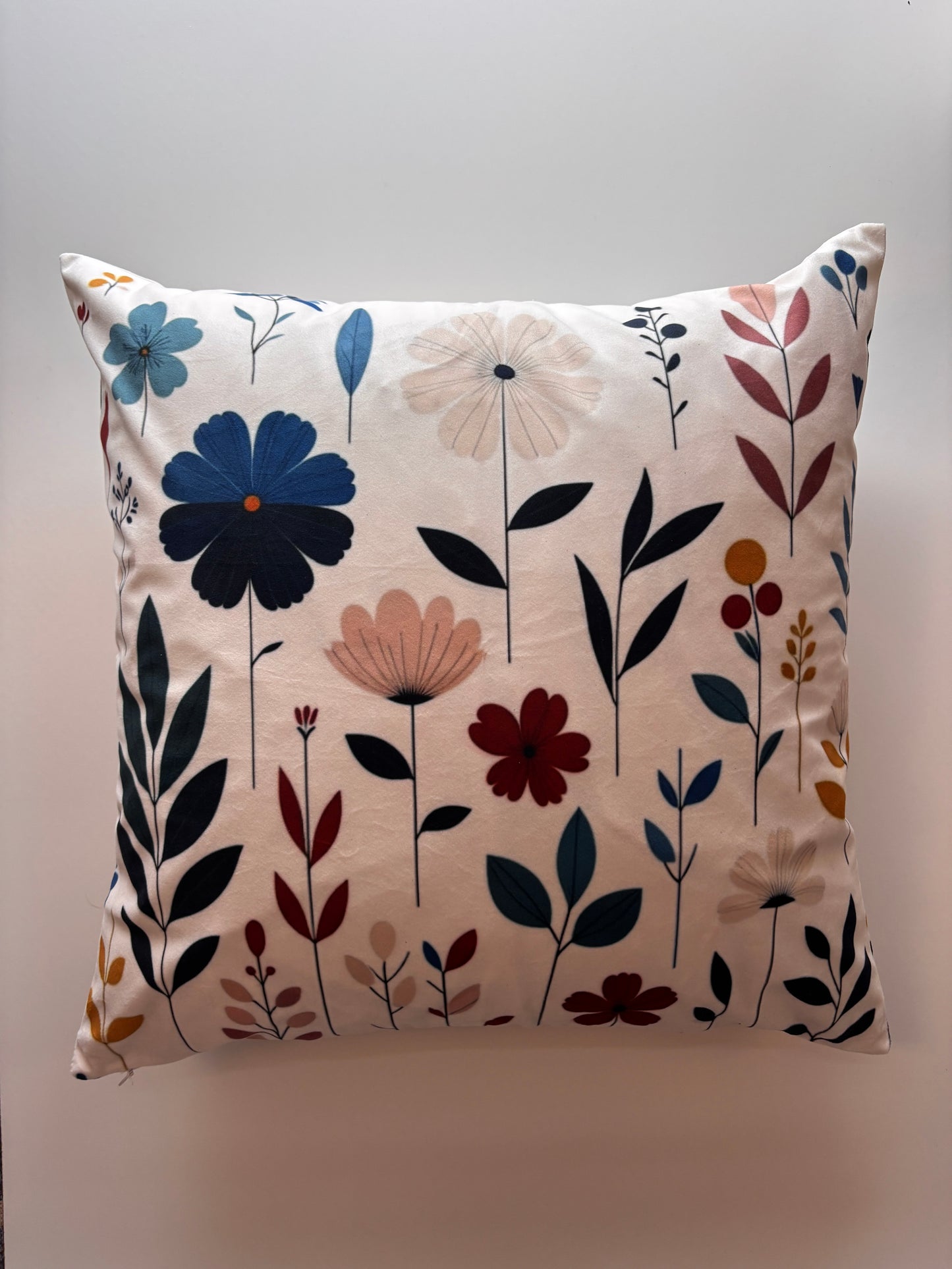 Soft White & Blue Bloom Cushion Cover – 45x45cm