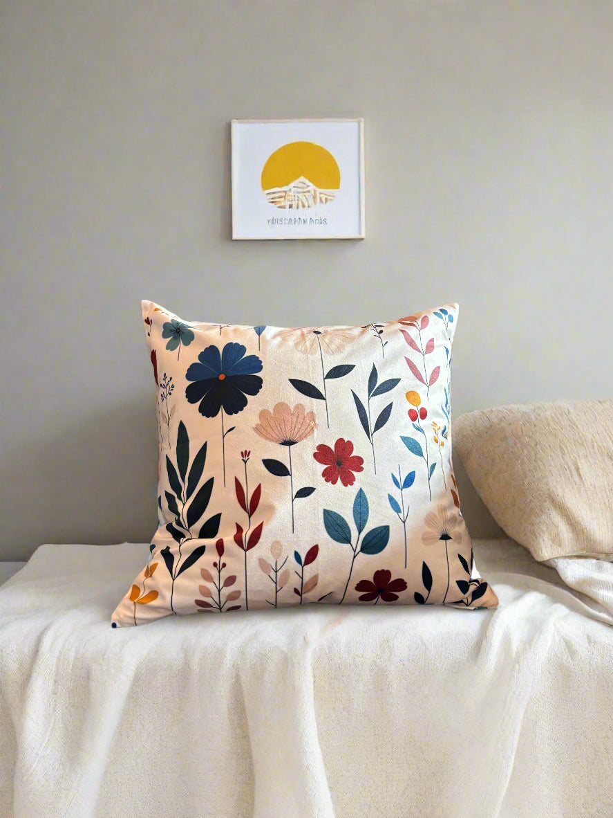 Soft White & Blue Bloom Cushion Cover – 45x45cm