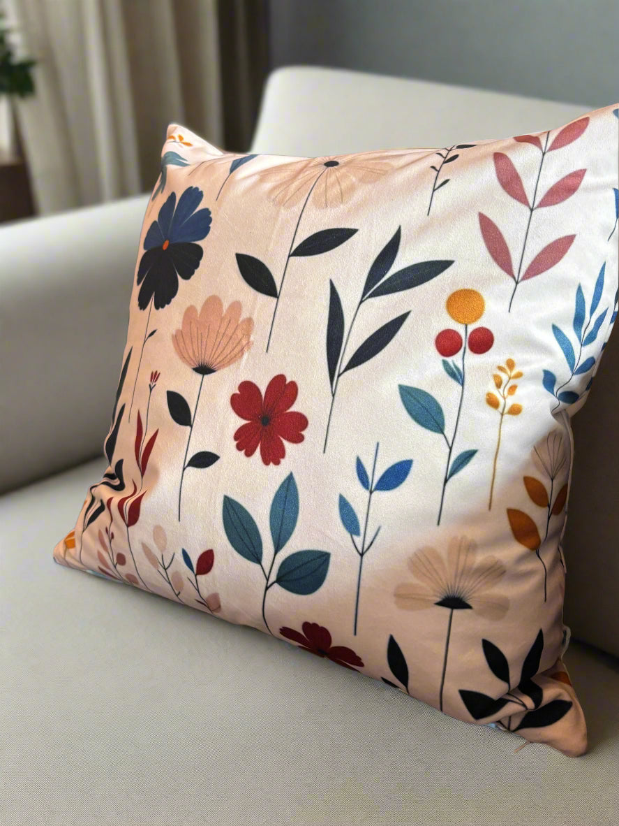 Soft White & Blue Bloom Cushion Cover – 45x45cm