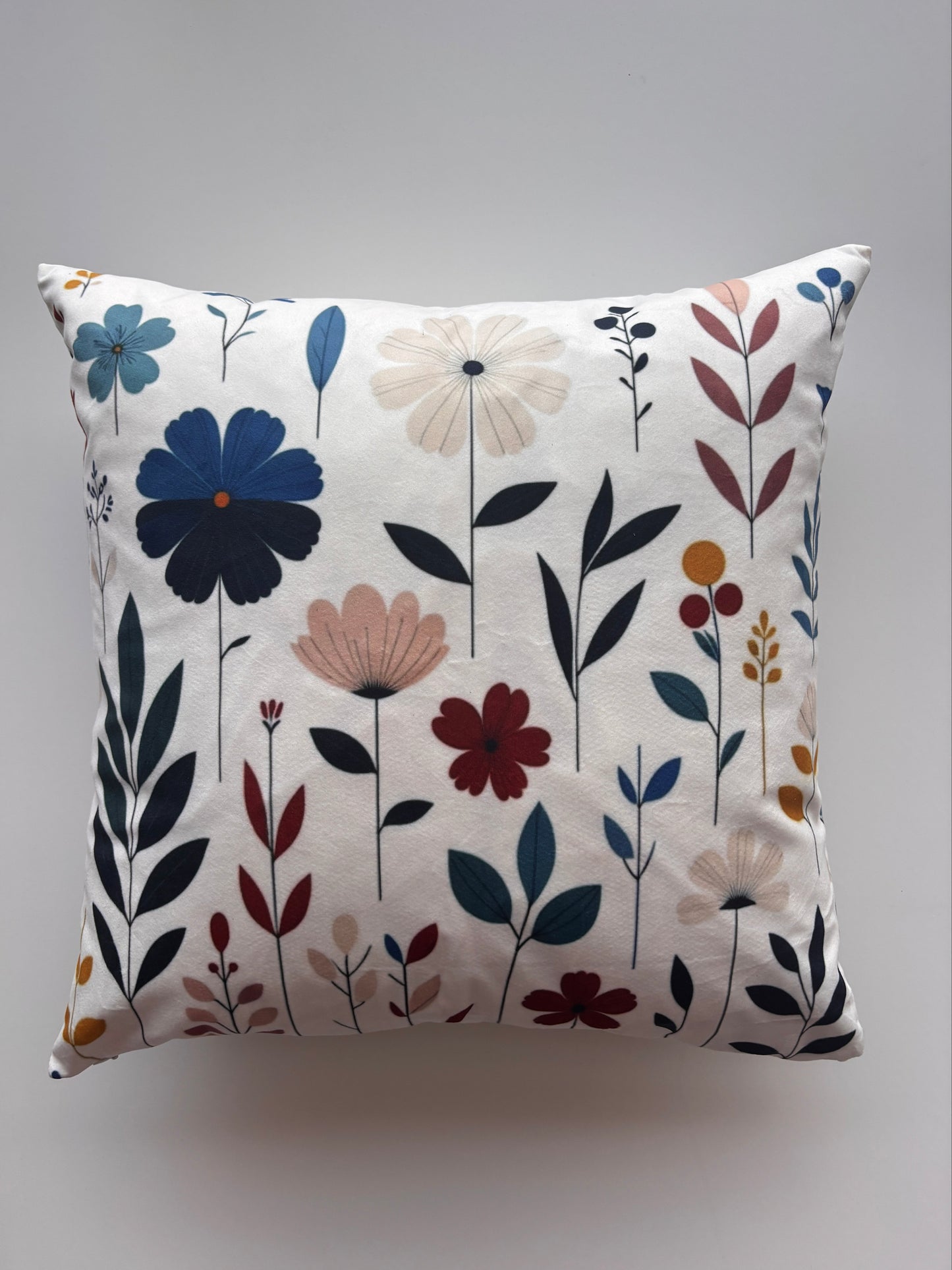 Soft White & Blue Bloom Cushion Cover – 45x45cm