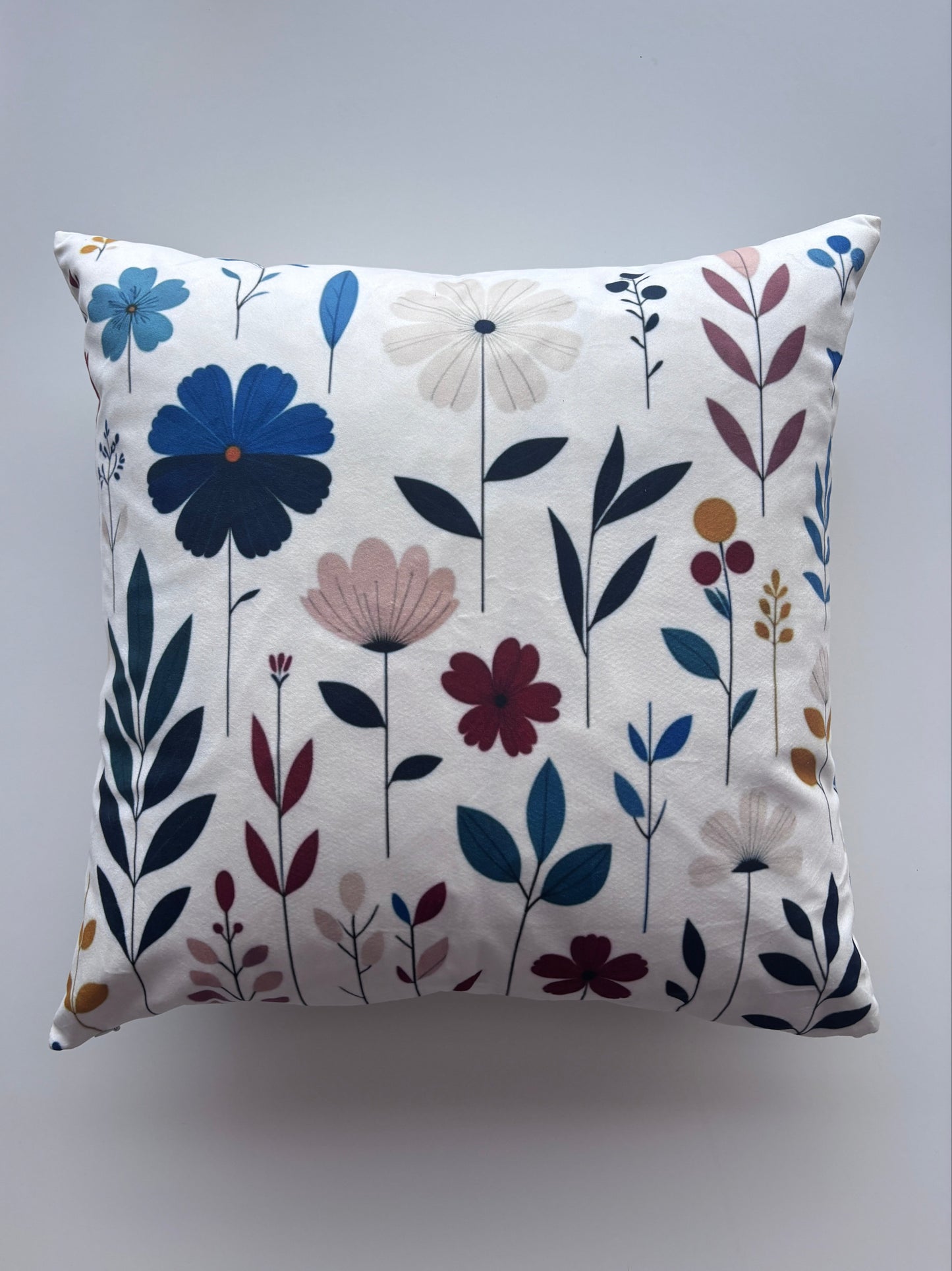 Soft White & Blue Bloom Cushion Cover – 45x45cm